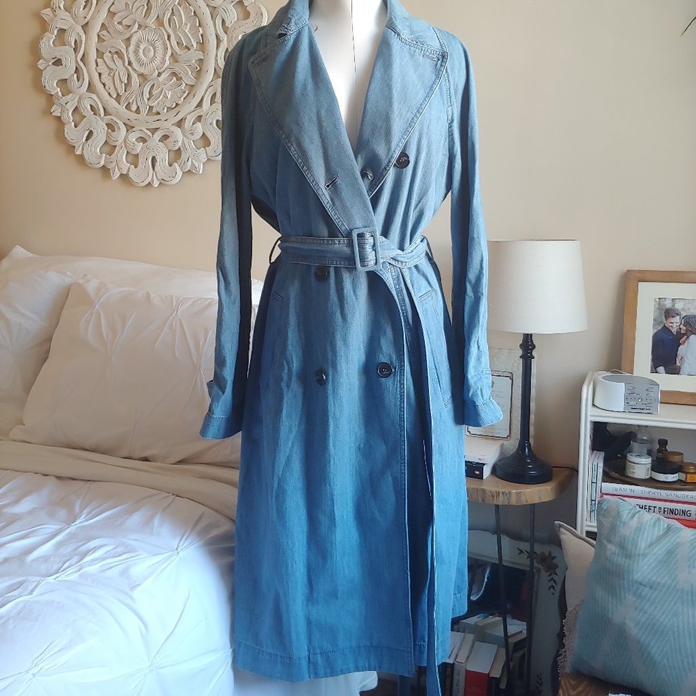 DENIM BELTED TRENCH COAT